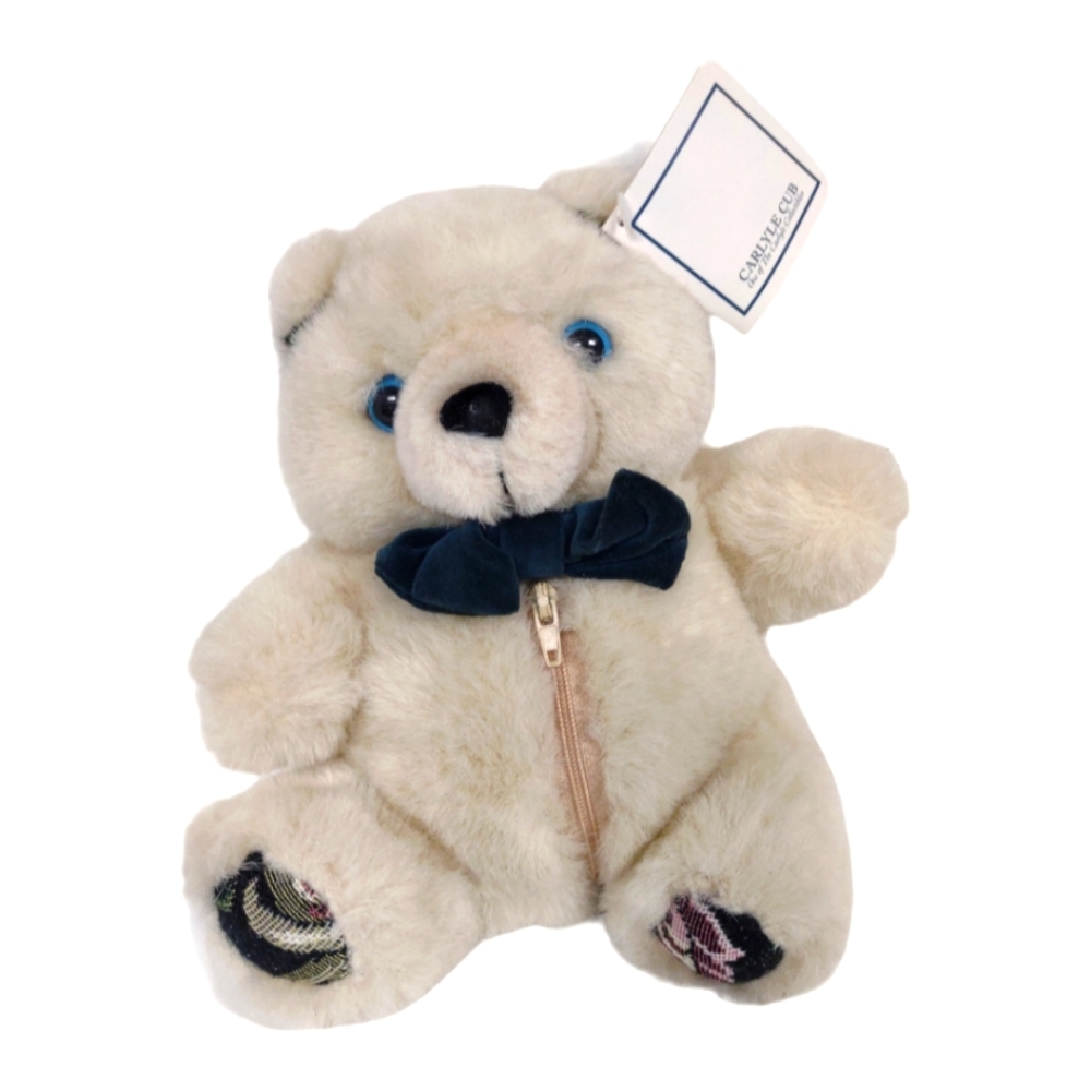 Carlyle Stuffed Plush White Bear with Zipper front Pouch